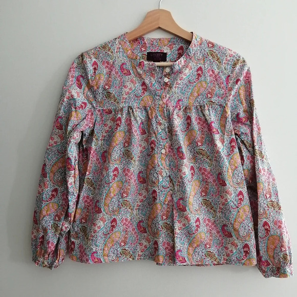 Liberty London Arts Fabrics x J. Crew Colourful Paisley Partial Button Blouse XS - Picture 3 of 16
